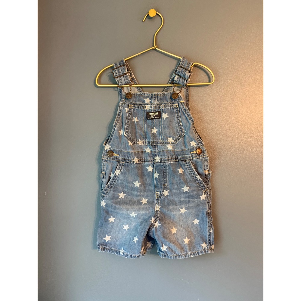 OshKosh B'gosh‎ Toddler Star Print Denim Shortalls Blue White 3T